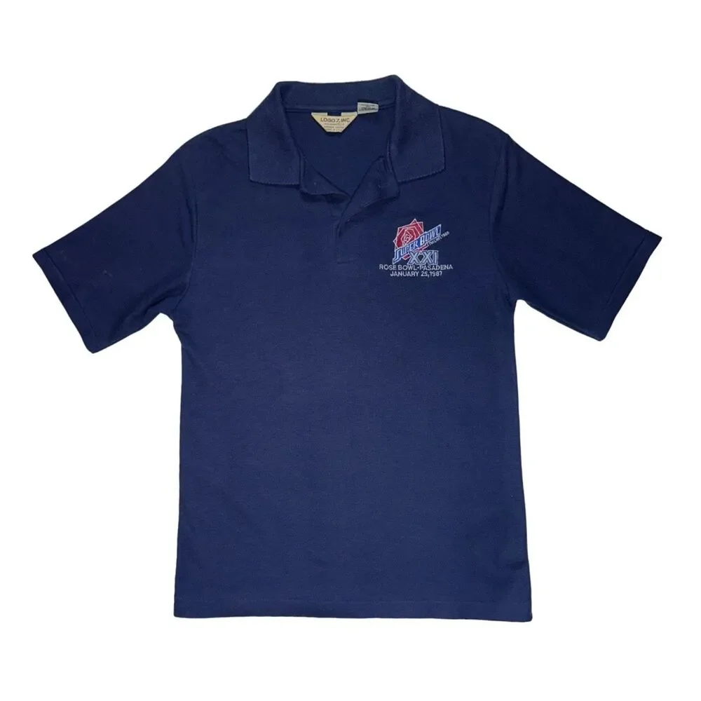 Super Bowl XXI Navy Polo Shirt 80's Vintage 1987 Super Bowl embroidered LOGO 7 - Picture 1 of 6